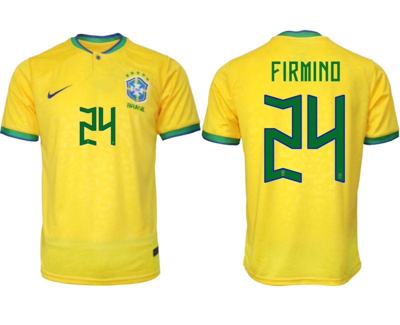 Men 2022 World Cup National Team Brazil home aaa version yellow #24 Soccer Jersey